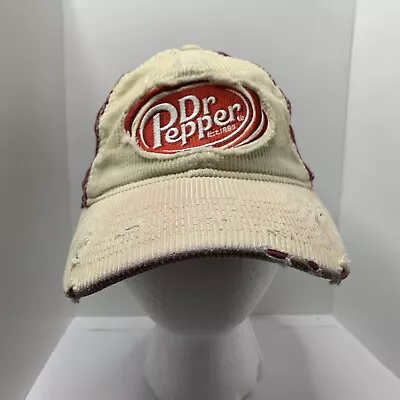 Dr Pepper Distressed Beige Maroon Corduroy Fitted Embroidered Cap Trucker Hat • $13.45