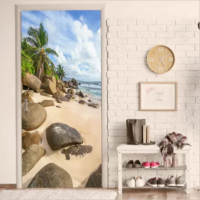 3D Sea Island Palm Tree Door Sticker Removeable Door Mural Wall Stickers Poster • $29.69