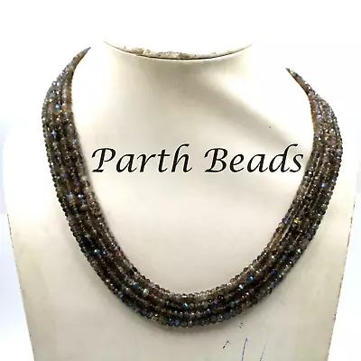 Gem Labradorite Micro Faceted Rondelle Flashy Beaded Statement Necklace 18 Inch • $36.28