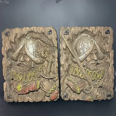 2 Vintage UNIVERSAL STATUARY SPANISH CONQUISTADOR 3D WALL PLAQUE • $55