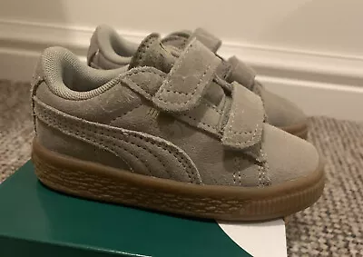 Puma Suede 2 Straps Infant Trainers Elephant Skin-Gold-Gum Size UK 5 Infant • £9