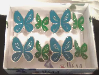 Vera Neumann Butterfly Together Vera Paints Set Of 4 Napkin Rings Silver Tone • $9.99