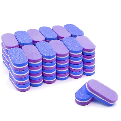 50pc Nail Buffer Block Mini Buffers Purple Blue Oval Nail Sanding Blocks 100/180 • $11.85