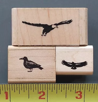 RAVEN & EAGLES IN FLIGHT SET OF 3 STAMPS Wood/Rubber Bald Eagle Wild Animal Bird • $10