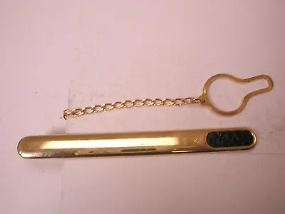 2-3/8  Thin Design Black & Gold Tone Vintage Tie Bar Clip With Chain • $28.49