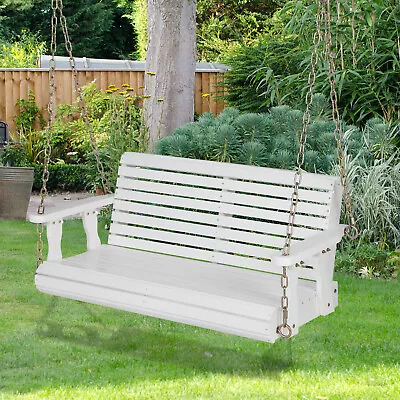 2-Person Porch Swing Bench W/ Slightly Inclined Backrest & Curved Seat White • $139.49