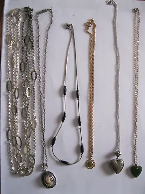 6 Necklace Lot Vintage Costume Jewelry Hearts Cameo Beads Chains • $10