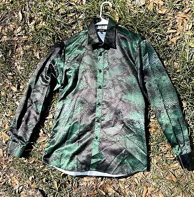 Men’s Phix England Snakeskin Green Black Velvet Shirt Western Size Small • $75