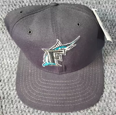 Vtg Florida Marlins Black New Era Dupont Pro Model Snapback M/L Hat MLB Cap 90s • $49.97