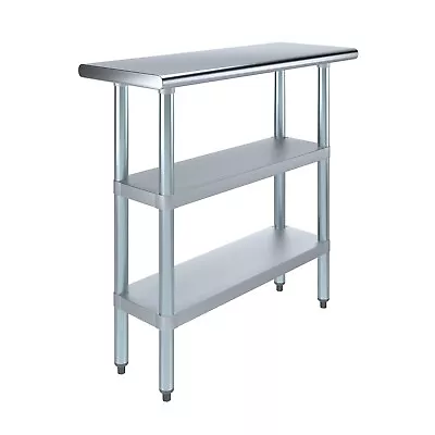 14 In. X 36 In. Stainless Steel Work Table With 2 Shelves | Metal Utility Table • $234.95