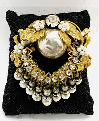 Miriam HASKELL Faux Baroque Pearl & Rhinestone Dangle Brooch Vintage Jewelry • $275