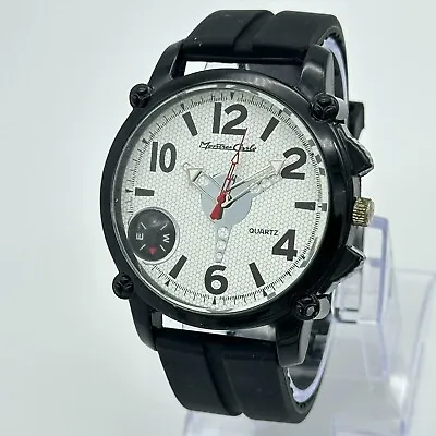 Men's MONTRES CARLO Black & White Classic Quartz Watch Compass In Dial 50 Mm • $18.99