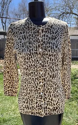 J. Crew 100% Merino Wool Leopard Animal Print Button Cardigan Pinup Rockabilly M • $18
