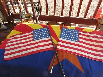 Very Cool Matching Pair Of Vintage 46 Star Patriot/parade U.s. Flags 17 X12  • $149.95