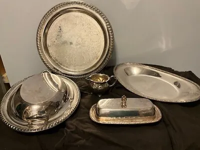 Vintage Silver & Silverplate Platter Serving W/ Lid Sugar Creamer Butter  Etc • $29.99
