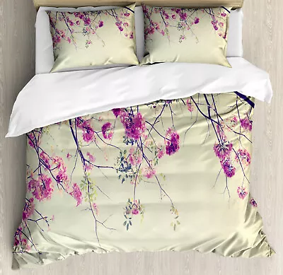 Nature Duvet Cover Set With Pillow Shams Sakura Cherry Blooms Print • $69.99