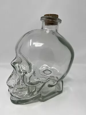 Glass SKULL Bottle Cork Skull Decor 7” Tall Halloween Tattoos New Goth Decor • $9.97