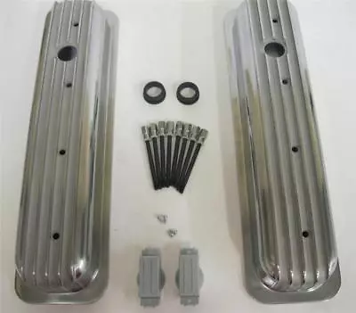 Small Block Chevy Short 2-9/16 Finned Aluminum Valve Covers Retro Vortec 5.0 5.7 • $94.87