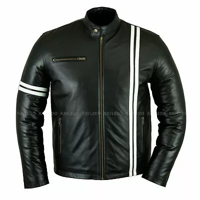 £124.99 • Buy Mens Black Leather Jacket Style Boys Fashion High Quality 100%analene 