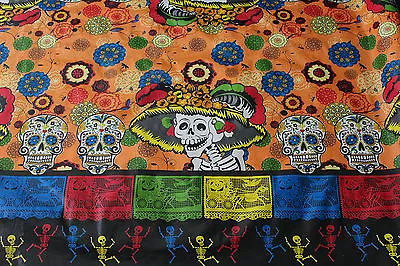  Day Of The Dead  Skeletons Mexican Multicolored Oilcloth PVC Tablecloth Orange • $16.95