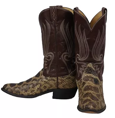 Vintage Tony Lama Anaconda Snakeskin Cowboy Boots Vintage Black Label Men's 10 E • $299.99