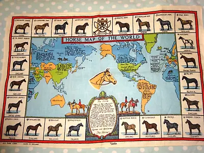 Vintage Collectible Linen Tea Towel Horse Map Of The World • £10.95