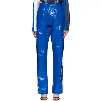 Women Blue Glossy PVC Pants 5 POCKET Trouser Vinyl Casual PU Fashion Pants • $64.99