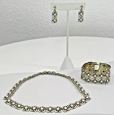 Vintage David Andersen White Enamel 925 Silver Bracelet Necklace Earring Set 65g • $399