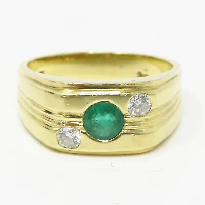 NYJEWEL 18k Yellow Gold Natural Emerald Diamond 10mm Wide Signet Ring • $999