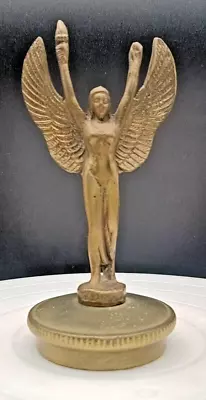 VINTAGE ART DECO TROPHY BRONZE WINGED WOMAN W/TORCH CAR HOOD ORNAMENT C1930 Vg • $124.90