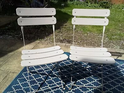 Pair Of Cream Garden Chairs  Metal Folding Sturdy  • £22