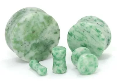 PAIR-Stone Green Marble Saddle Flare Ear Plugs 08mm/0 Gauge Body Jewelry • $12.99