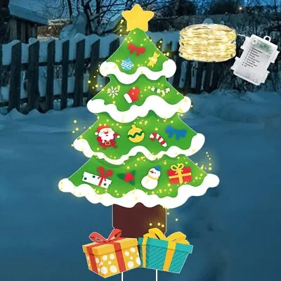 Christmas Tree Decorations Outdoor Yard Sign With String Lights And 2 Gift Boxes • $13.86