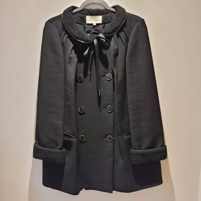 VANESSA BRUNO Coat 10 EU38 Wool With Leather Trim Double Breasted Jacket Lined • £120