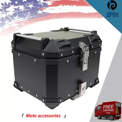 Black 45L Motorcycle Top Case Tail Box Thick Aluminum Hard Trunk With Backrest • $106.41