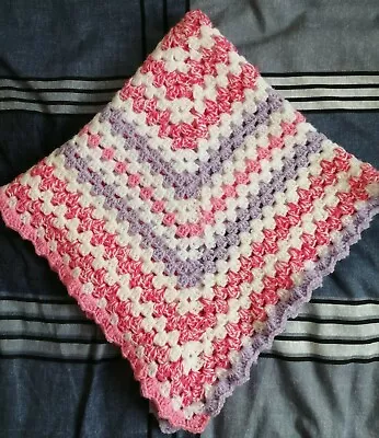 New Handmade Crochet Baby Girl Multi Purpose Blanket Pink Lilac&White. L@@k. • £19.95