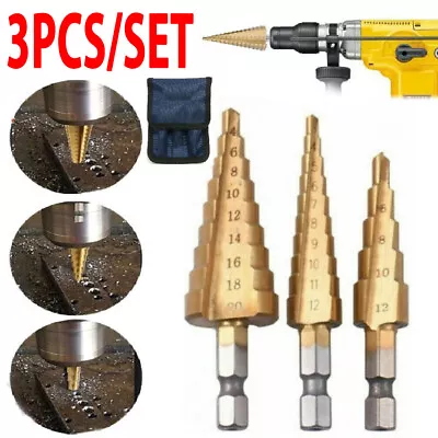 £6.89 • Buy 3pcs/Set HSS Step Drill Bit Large Cone Titanium Bit Tool Metal Hole Cutter+Pouch
