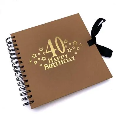 40th Birthday Brown Scrapbook Guest Book Or Photo Album With Gold Script • £14.99