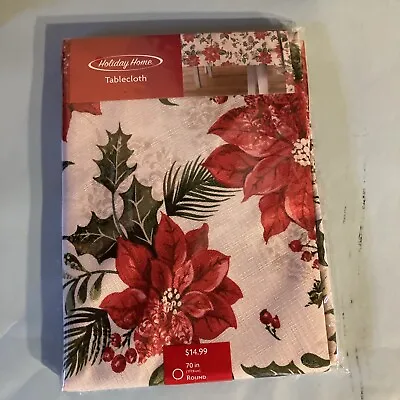 Holiday Home Poinsettia Christmas Tablecloth 80” Round New • $29.99