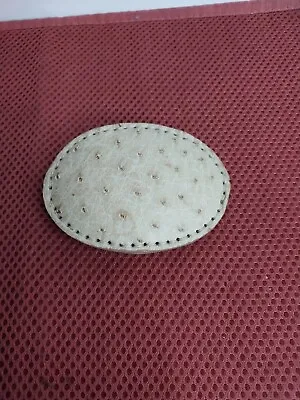 Vintage Ostrich And Leather Stitched Oval Belt Buckle Natural Tan Western 3-7/8 • $10.50