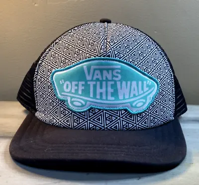 Vans Off The Wall Patch Black & White Snapback Baseball Cap Trucker Hat - B30 • $13.99