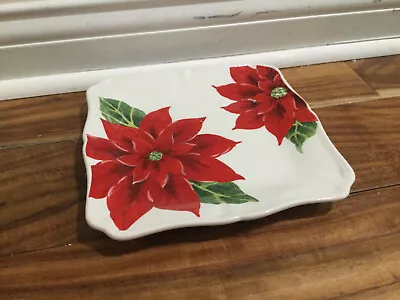 Maxcera Square Salad Dessert Luncheon Plate Christmas Poinsettia Scalloped • $12.97