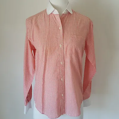 $15.95 • Buy Vintage Red White Stripe Blouse Shirt 8 Peter Pan Collar Long Sleeve Modest Top
