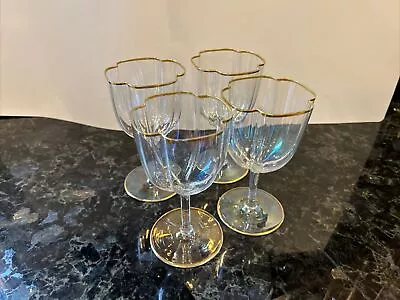 Vintage Set Of 4 J. L. Lobmeyr Austria Gold Rimmed Bohemian Lobed Wine Glasses • $155