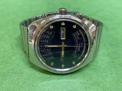 Vintage ORIENT CALENDAR  G46967-ACpt Automatic  Blue DATE SS Big Size 42 M  R5 • $199