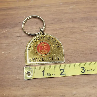 Vintage Illinois State University Keychain Key Ring Chain Fob Hangtag Gold Metal • $10