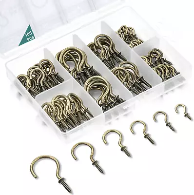 105 Pcs Cup Hooks Kit 6 Sizes Bronze Screw Hooks Screw In Hooks For Hanging M • $19.76