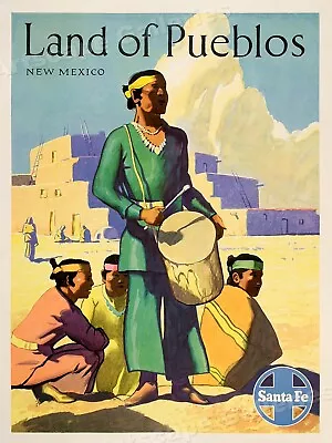 1950s Santa Fe Land Of Pueblos New Mexico Vintage Style Travel Poster - 18x24 • $13.95