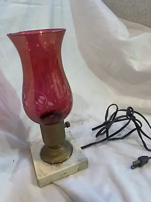 Vintage Antique Bedside Lamp Not Like Cranberry Etched Globe Marble Base Works￼ • $3