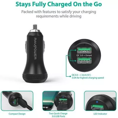 $34.99 • Buy Quick Charge 3.0 Car Charger 40W 3A Car Adapter With Dual QC USB Ports IPhone AU